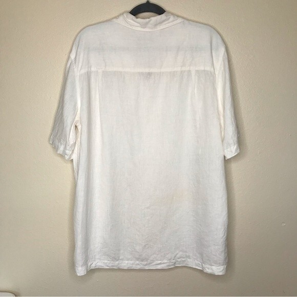 Breakwater Embroidered Linen Short Sleeve Button Front White Shirt Mens Medium - Picture 6 of 14